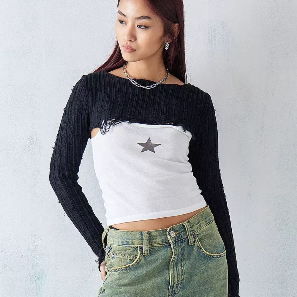 Urban Outfitters Laddered Distressed Knit Shrug